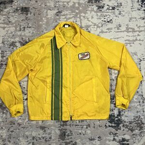 Swingster Vintage Dekalb Retro Racer Jacket Yellow Green Stripes Size Large Farm